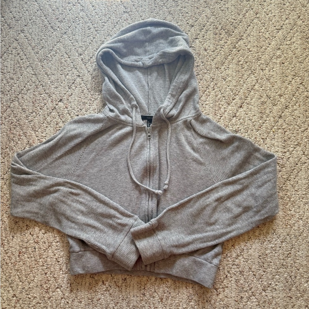 Forever 21 Light Gray Waffle Knit Hoodie
